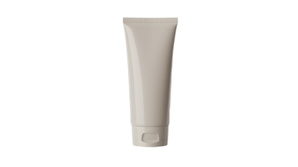A white tube of cream or lotion on a transparent background, the tube is plain and simple, with a small cap on the bottom