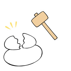 鏡開きのイラスト　Breaking New Year rice cake with a wooden mallet
