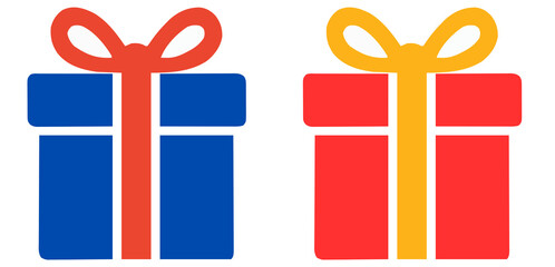 Vibrant Gift Box Icons Set: Blue and Red Presents with Ribbons for Festive Celebrations and Promotions