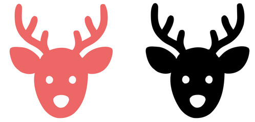 Christmas Reindeer Deer Head Icon Set - Red and Black Festive Animal Symbols for Winter Holiday Designs