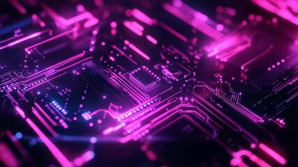 Glowing pink circuit board processing data in a digital world - Powered by Adobe
