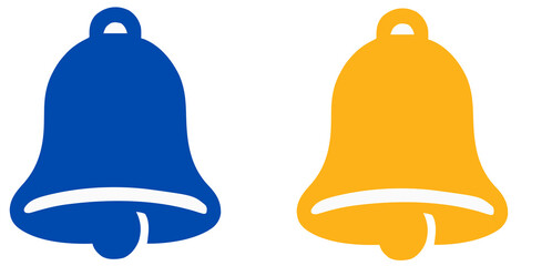 Blue and Yellow Bell Icons: Digital Notification, Alert, and Reminder Symbols for Web and App Interface Design on White Background