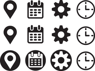 Minimal UI Icon Set &ndash; Location, Calendar, Gear, Clock Variants