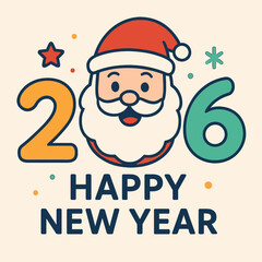 Happy New Year 2026 Santa Claus Flat Vector Logo Festive Celebration for the Upcoming Year