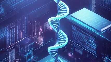 Dna helix floating over futuristic digital genetic data - Powered by Adobe