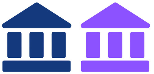 Bank, Government, and Education Building Icons - Classic Neoclassical Architectural Symbols in Blue and Purple Vector Set