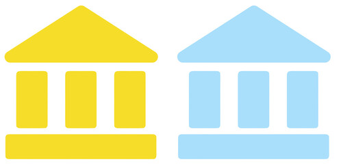 Yellow and Blue Institutional Icons: Financial, Government, or Educational Building Symbols