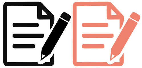 Writing and Editing Document with Pencil Icon Set - Black and Coral. Perfect for Note Taking, Content Creation, Form Filling, and Task Management.