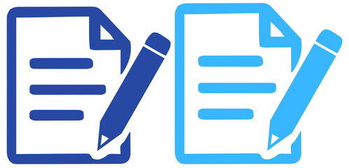 Document and Pencil Writing Icons - Content Creation & Editing Symbols in Blue