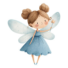 Cute watercolor fairy with magic wand illustration, whimsical girl clipart © ThemeRage