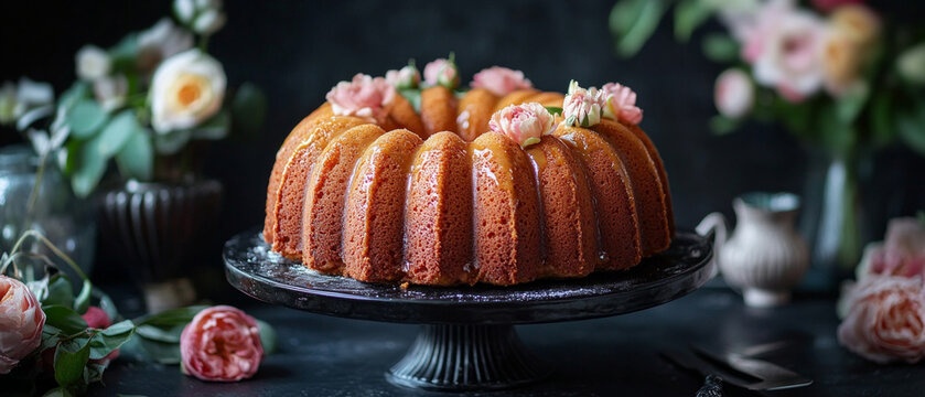 A lush cake with delicate icing and floral decorations will become a symbol of the holiday, perfectly suited as an atmospheric backdrop for advertising confectionery products or festive events.