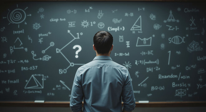 Mathematics Professor at Chalkboard – Academic Explaining Complex Equations in Classroom Setting for Education Concepts, Teacher Appreciation, and World Teachers Day Content