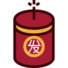 Red Firecracker With Golden Ring And Chinese Character Fa On Transparent Background