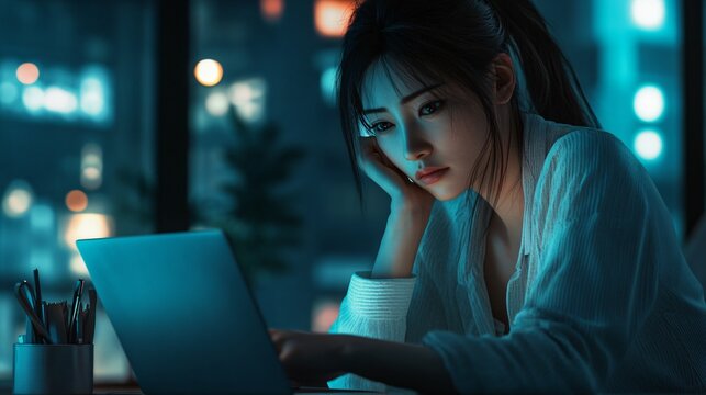 Unhealthy Asian office worker with office syndrome