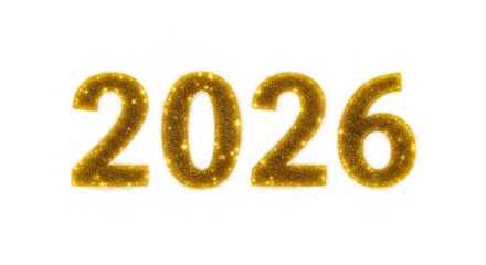 Sparkling golden numbers 2026 with a festive glitter effect isolated on transparent background
