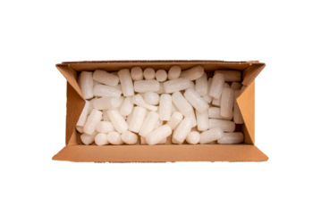 Cut out of Shipping cardboard box with foam cubes, gift package. Isolated transparent background. Top view.