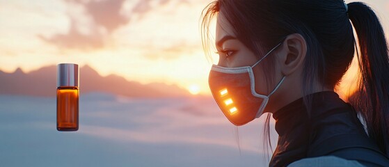 Asian Woman Wearing Face Mask Coughing