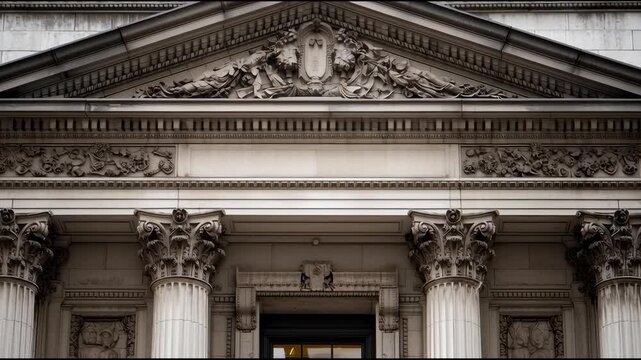 Fixed income investment architecture reflected classical columns, ornate stone carving, and detailed classical architecture symbolizing stability