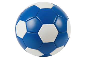 Isolated blue and white soccer ball, sport equipment, playing a match, kick, game, activity