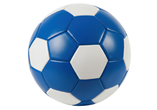 Isolated blue and white soccer ball, sport equipment, playing a match, kick, game, activity