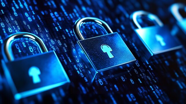 Padlocks on a digital background representing cybersecurity and data protection - Powered by Adobe
