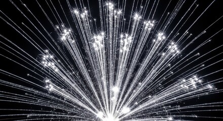 Dazzling white fireworks burst against a night sky