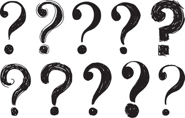 Artistic Question Mark Icons – Brushstroke Variations in Black on White