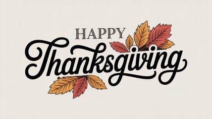 Happy thanksgiving text with autumn leaves illustration