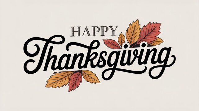 Happy thanksgiving text with autumn leaves illustration