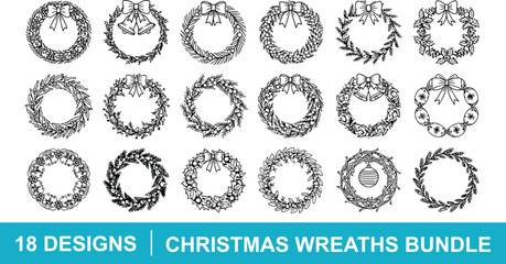 Christmas Wreaths Bundle, Christmas EPS Bundle, Christmas Decoration, Holiday Wreaths AI bundle, floral wreath , Cricut Silhouette