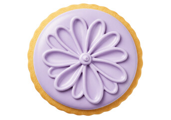 Isolated round cookie with flower decoration, a sweet pastry perfect for snacks, baked treats