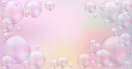 3d Pink Soap Bubbles background. Shampoo Soap foam texture or shampoo surface for for product demonstration or cosmetic advertising, invitation template. Vector illustration.