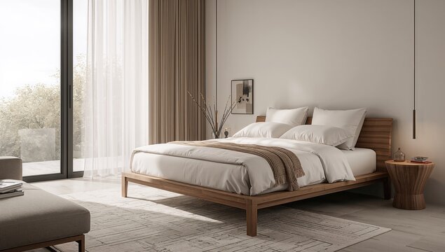 Bed with inviting linens, promoting restful sleep