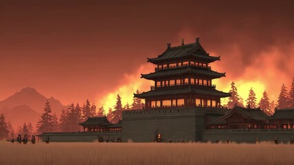 Ancient City Tower Under the Beacon Fire in Tang Dynasty Border