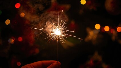 Hand-held fireworks igniting and glowing in the dark, emphasizing celebration and festive spirit
