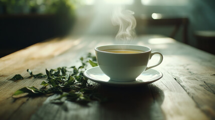 Freshly Brewed Tea with Natural Greenery