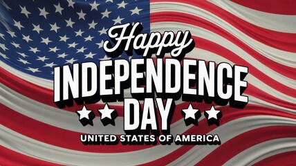 Happy independence day united states of america text with stars and stripes flag waving in the background, a patriotic celebration of freedom and national pride