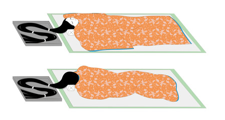 平安時代風の若い女性が寝床で物思いにふけり眠るイラスト