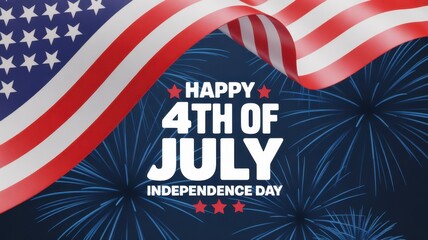 Happy 4th of july independence day with fireworks and waving american flag, celebrating the birth of the united states of america with patriotic spirit
