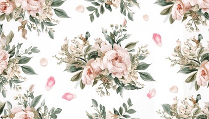 Seamless illustration of flowers and leaves, suitable for editorial background use