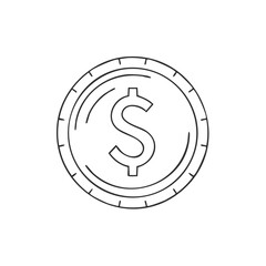 Line Art Dollar Coin Icon Symbolizing Money, Finance, and Investment