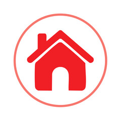 Red House Icon with Circle Border, Simple Geometric Design for Real Estate