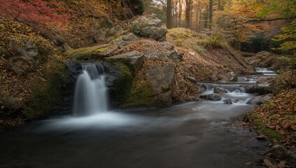 Small waterfall cascading over rocks, erosion risk