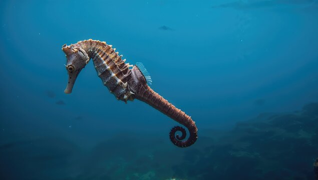 Seahorse swimming in clear coastal waters, showcasing marine biodiversity