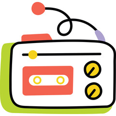 Retro Portable Cassette Player with Microphone and Vibrant Colors Featuring a Transparent Background