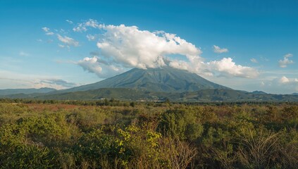 Fototapeta premium Vibrant summer landscape showcasing a mountain vista with lush greenery, highlighting seasonal beauty