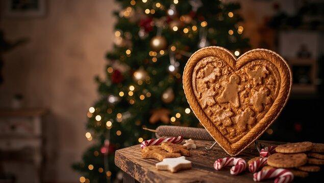 Gingerbread dough shaped into a heart, seasonal baking tradition