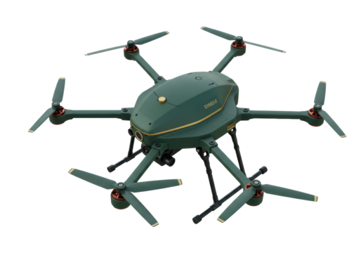 Isolated drone hexacopter UAV unmanned aerial vehicle for professional cinematography, new age