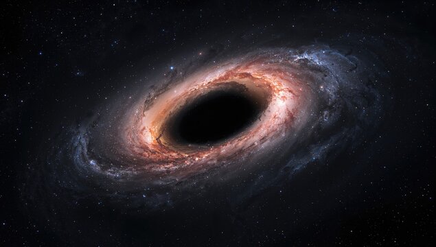 Galaxy and stars consumed by a black hole. Nebula, wormhole, and cosmic elements in deep space. Antimatter concept. Image details provided by space agency.