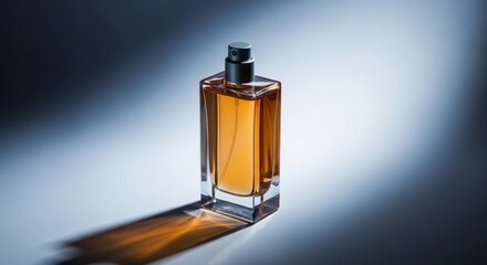 Illustration of elegant perfume bottle isolated on a dark background with dramatic lighting